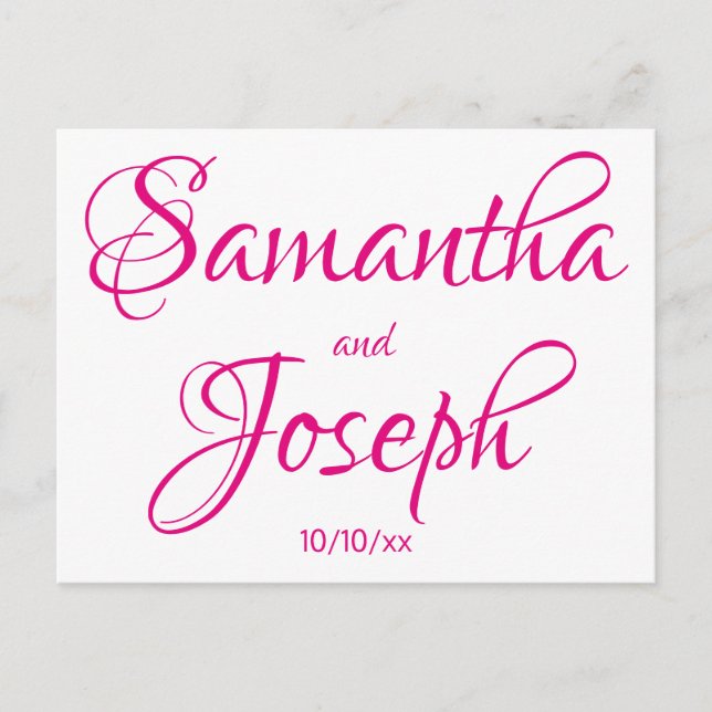 Hot Pink Calligraphy Save the Date Ankündigungspostkarte (Vorderseite)