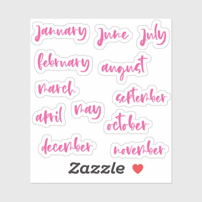 Hot Pink Calligraphy Script Monate des Jahres Aufkleber (Blatt)