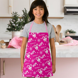 Hot Pink Candy Cane Peppermint Snowflakes Name Schürze