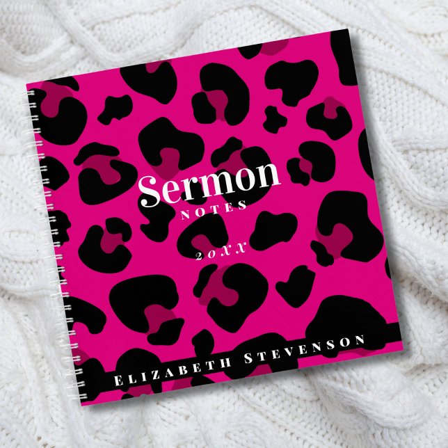 Hot Pink Cheetah Print Sermon Notizen Add Year Nam Notizbuch (Von Creator hochgeladen)