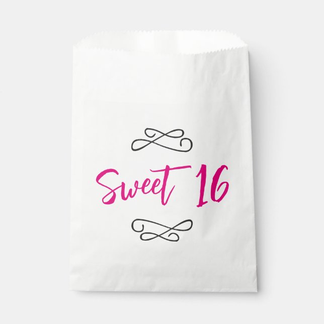 Hot Pink Chic Doodle Modernes Script Sweet 16 Geschenktütchen (Vorderseite)
