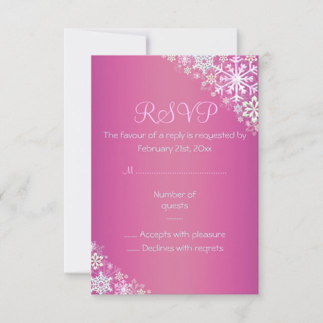 Hot Pink Chic Snowflake RSVP-Karte RSVP Karte (Vorderseite)