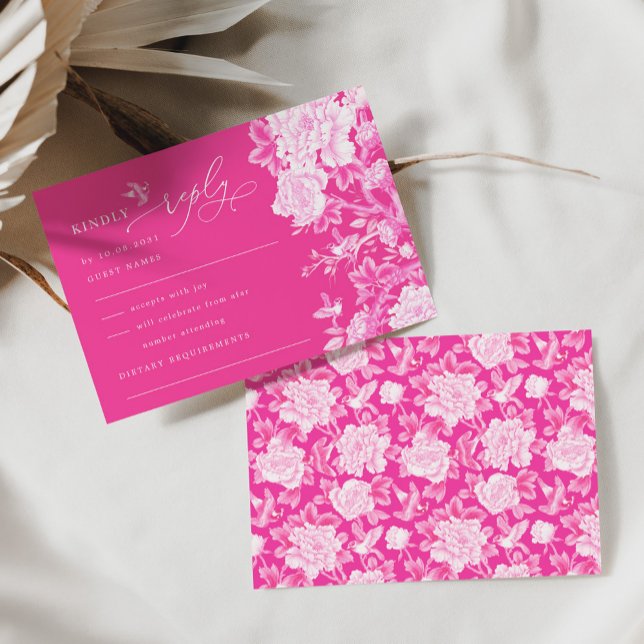 Hot Pink Chinoiserie Blumengarten Hochzeit RSVP Karte (Von Creator hochgeladen)