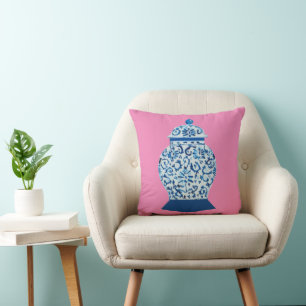 Hot Pink Chinoiserie Ginger Jar Jars Throw Pillow Kissen