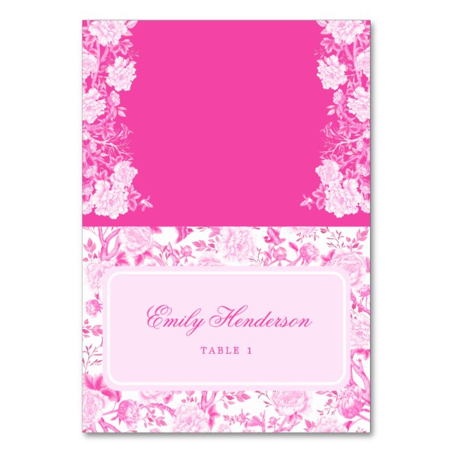 Hot Pink Chinoiserie Hochzeitstisch Platzkarten Tischnummer (Vorderseite)