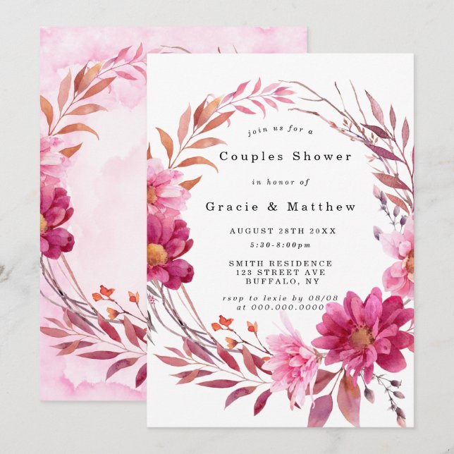 Hot Pink Chrysanthemum Paare Dusche Einladungen (Vorne/Hinten)