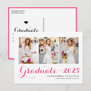 Hot Pink Class of 2024 Foto Collage Abschluss Einladungspostkarte