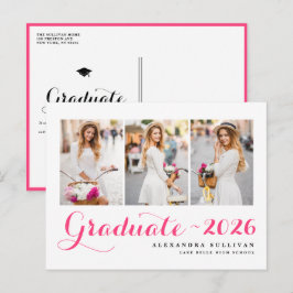 Hot Pink Class of 2025 Foto Collage Abschluss Einladungspostkarte