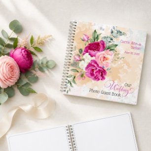Hot Pink Color Splash Wedding Foto Gästebuch Notizbuch