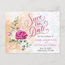 Hot Pink Color Splash Wedding Save the Date Postkarte