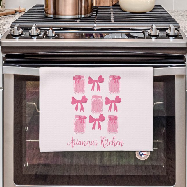 Hot Pink Coquette Pickle Jar und Bow Personalisier Geschirrtuch (Hot Pink Coquette Pickle Jar and Bow Personalized Kitchen Towel)