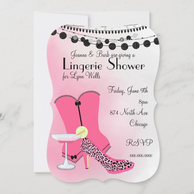 Hot Pink Corset Lingerie Party mit Schwarz Einladung (Vorderseite)