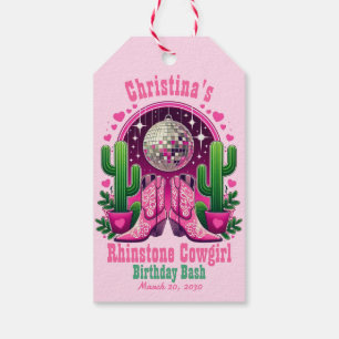 Hot Pink Cowgirl Boots & Disco Ball Bachelorette Geschenkanhänger