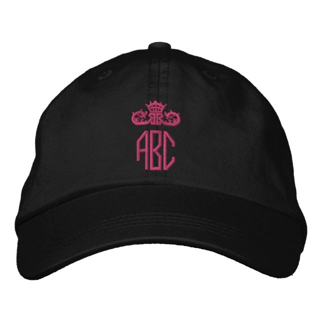 Hot Pink Crown bestickte Hat Monogram Black Cap Bestickte Baseballkappe (Vorderseite)