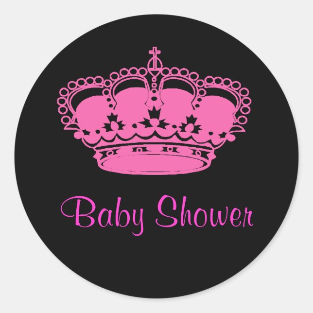 Hot Pink Crown Princess Baby Shower Stickers (Vorderseite)