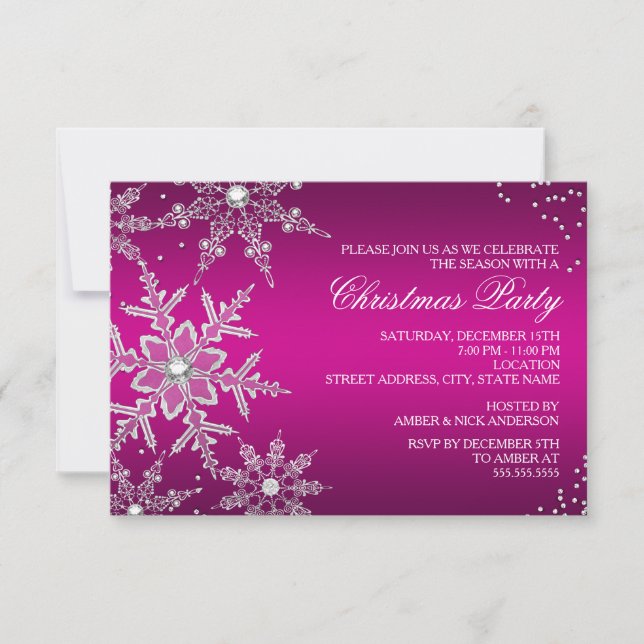 Hot Pink Crystal Snowflake Weihnachts-Party RSVP Karte (Vorderseite)