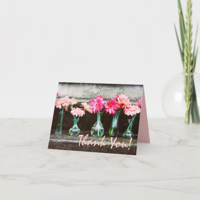 Hot Pink Daisies in a Vases Danke (Vorderseite)