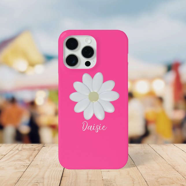 Hot Pink Daisy Blume Individuelle Name Case-Mate iPhone Hülle (Hot pink and white daisy phone case with space for your name)