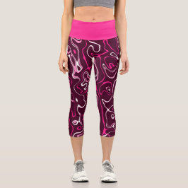 Hot pink damascus abstract swirls cool pattern capri leggings