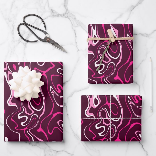 Hot pink damascus abstract swirls cool pattern geschenkpapier set (Vorderseite)