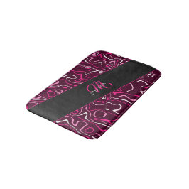 Hot pink damascus abstract swirls Custom Monogram Badematte