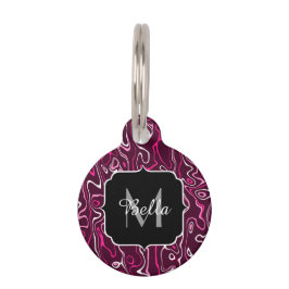 Hot pink damascus abstract swirls Custom Monogram Haustiermarke