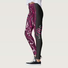 Hot pink damascus abstract swirls Custom Monogram Leggings