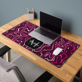 Hot pink damascus abstract swirls Custom Monogram Schreibtischunterlage