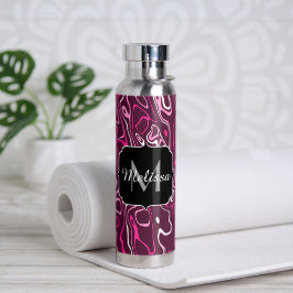 Hot pink damascus abstract swirls Custom Monogram Trinkflasche