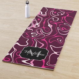 Hot pink damascus abstract swirls Custom Monogram Yogamatte