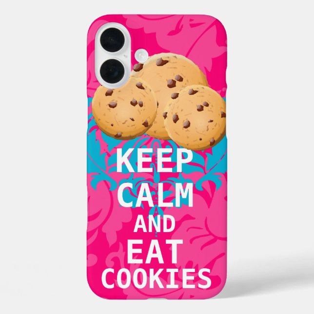 Hot Pink Damask BEHALTE CALM UND isst Cookies title_seo2 (Rückseite)