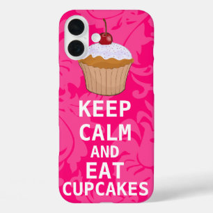 Hot Pink Damask BEHALTEN CALM UND Cupcakes essen iPhone 16 Plus Hülle
