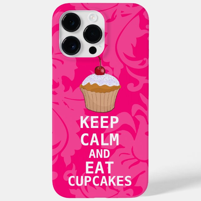 Hot Pink Damask BEHALTEN CALM UND Cupcakes essen title_seo2 (Rückseite)