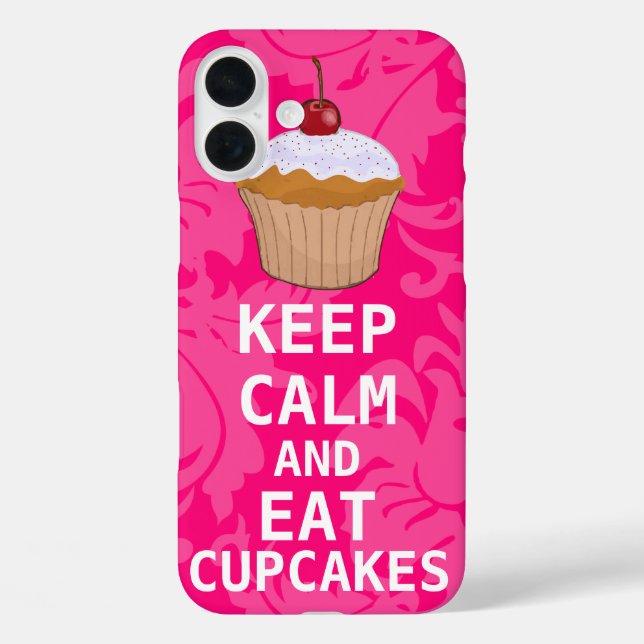 Hot Pink Damask BEHALTEN CALM UND Cupcakes essen title_seo2 (Rückseite)