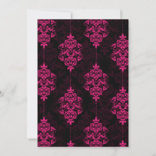 Hot Pink Damask & Black Wedding Einladung