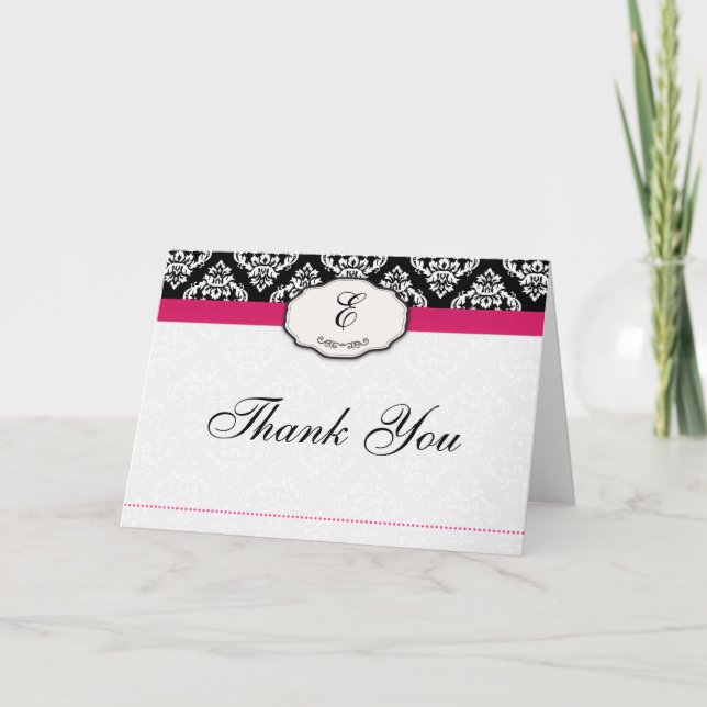Hot Pink Damask Danke an die Karten (Vorderseite)