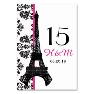 HOT PINK DAMASK EIFFEL TOWER PARISIAN WEDING TISCHNUMMER