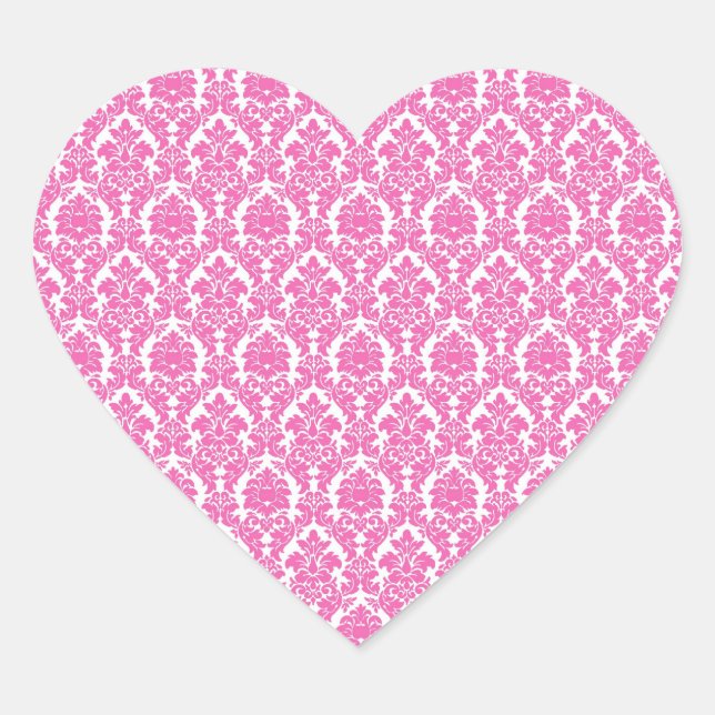 Hot Pink Damask Herzkleber Umschlag Aufkleber (Vorderseite)