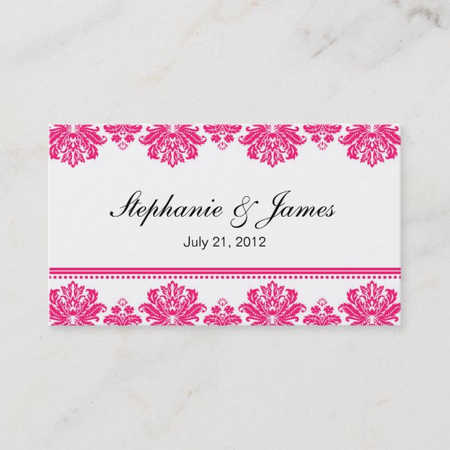 Hot Pink Damask Hochzeitskarte Visitenkarte (Vorderseite)