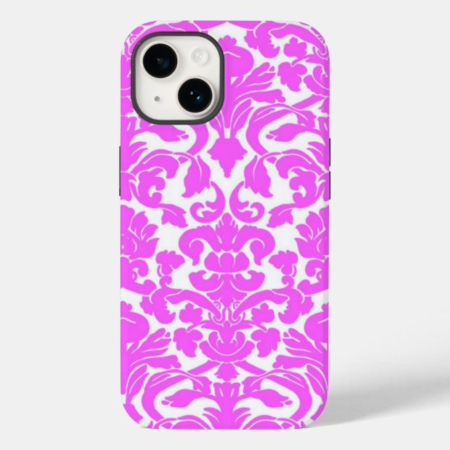 Hot Pink Damask iPhone 14 Fall Case-Mate iPhone 14 Hülle (Rückseite)