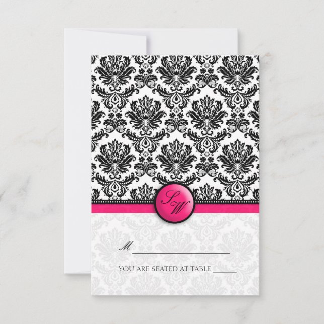 Hot Pink Damask Klappen Zelt-Platzkarte Einladung (Vorderseite)