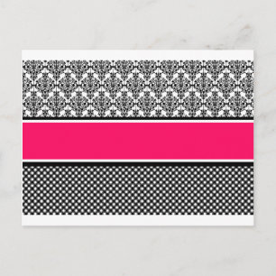 hot pink damask postkarte