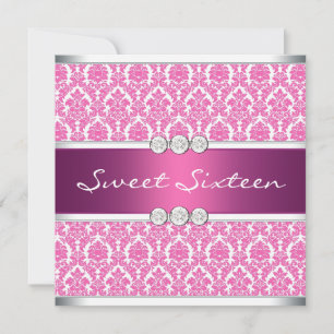 Hot Pink Damask Sweet 16 Party Einladung
