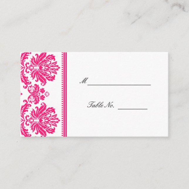 Hot-Pink-Damaskus-Hochzeitsplätze Platzkarte (Vorderseite)
