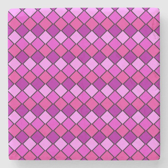 Hot Pink Diamond Checked Square Untersetzer (Vorderseite)