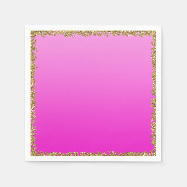 Hot Pink Dipped Gold Glitzer Glam Sparkon Party Serviette (Vorderseite)