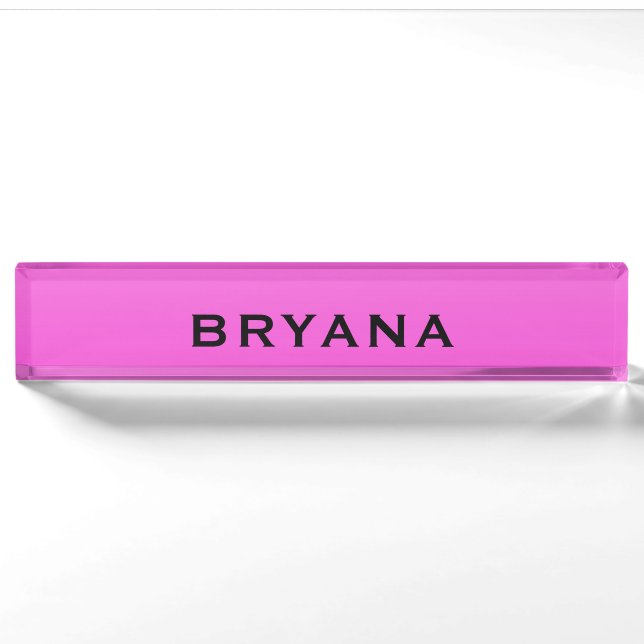 Hot Pink Dipped Modern Bright Personalisiert Desk Namensplakette (Vorderseite)