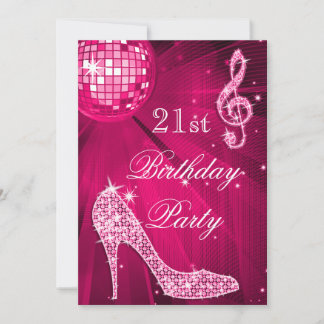 Hot Pink Disco Ball Sparkle Heelse 21. Geburtstag Einladung