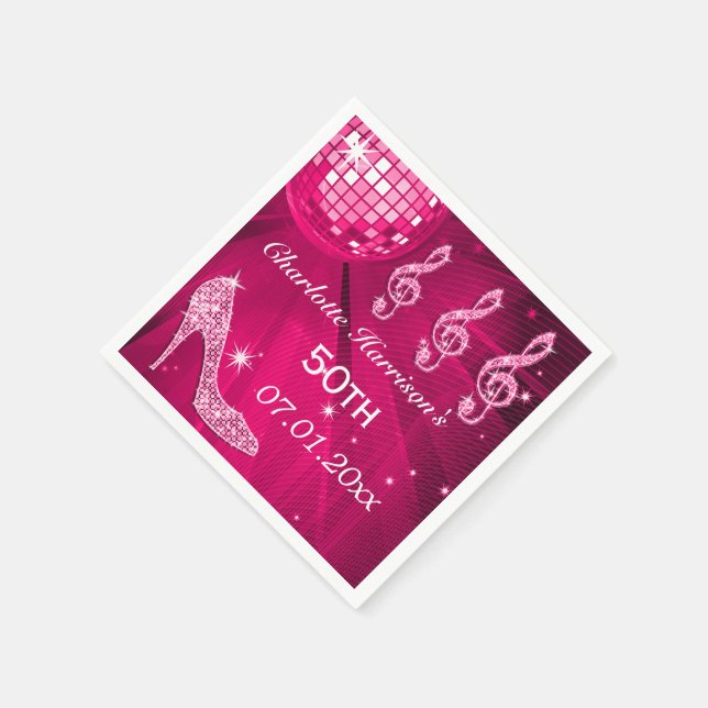 Hot Pink Disco Ball und Sparkle Heelse 50. Serviette (Ecke)