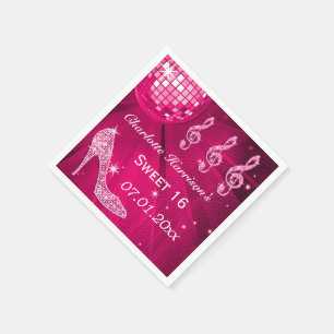 Hot Pink Disco Ball und Sparkle Heelse Sweet 16 Serviette